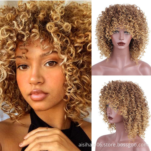 Aisi Hair Synthetic Afro Kinky Curly Wigs Ombre Brown Blonde Short Curly Wigs For Black Women Heat Resistant Fiber Hair Wig